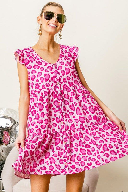 Leopard Cap Sleeve Mini Dress