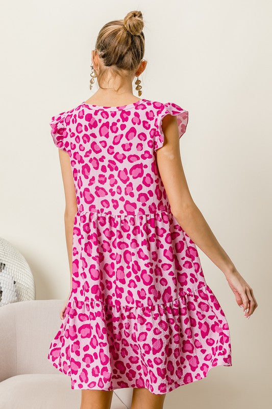 Leopard Cap Sleeve Mini Dress