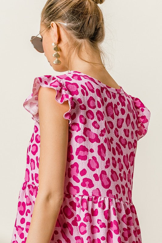 Leopard Cap Sleeve Mini Dress